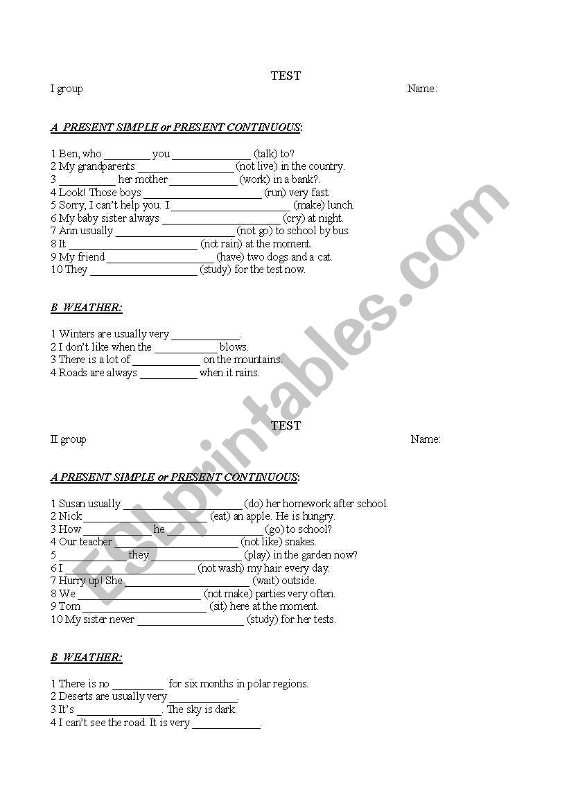 test worksheet