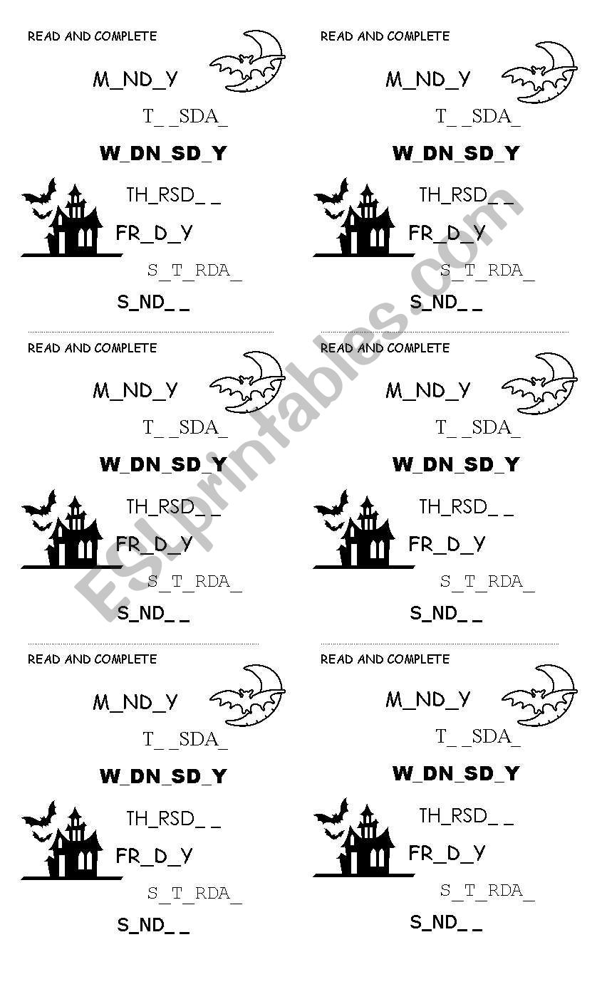 Days of the week worksheet