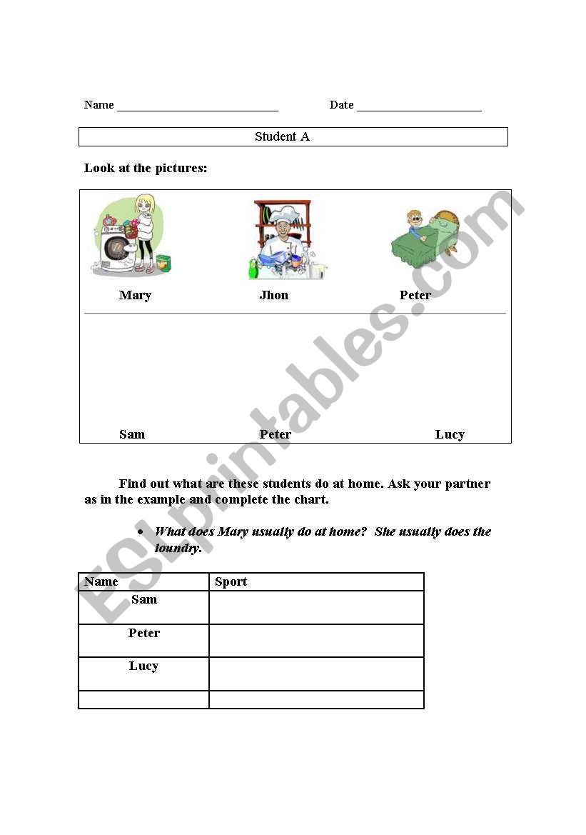 information gap home chores worksheet