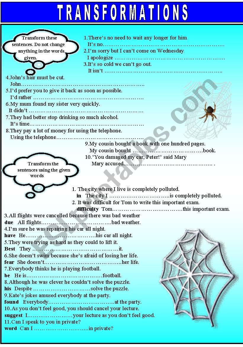 TRANSFORMATIONS worksheet