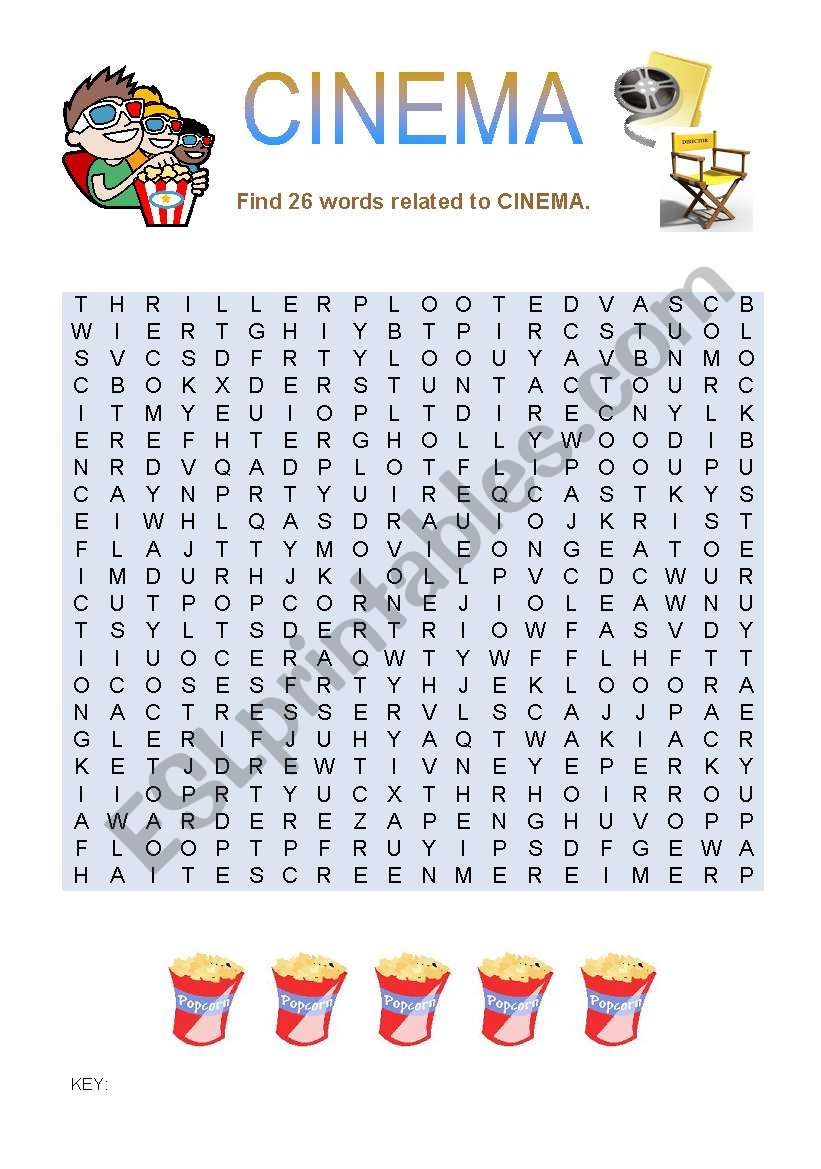 Cinema - wordsearch worksheet