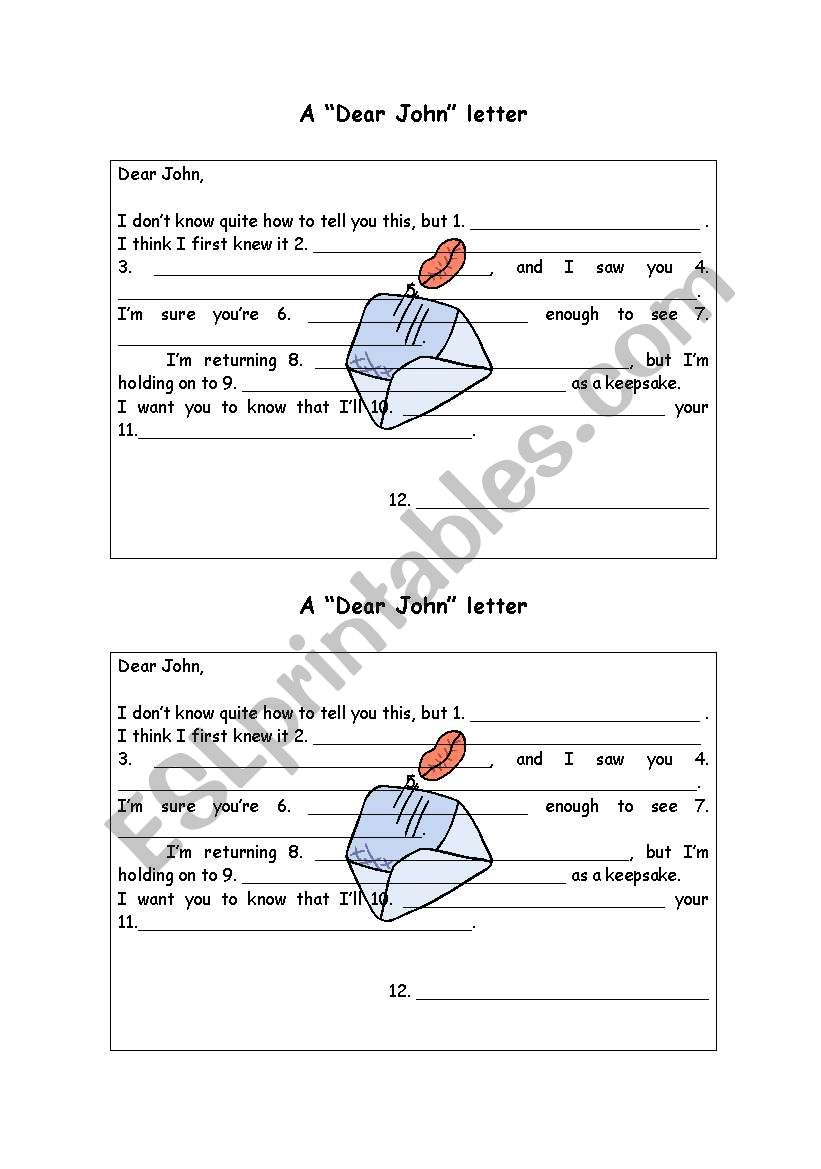 A dear John letter - part 2 worksheet