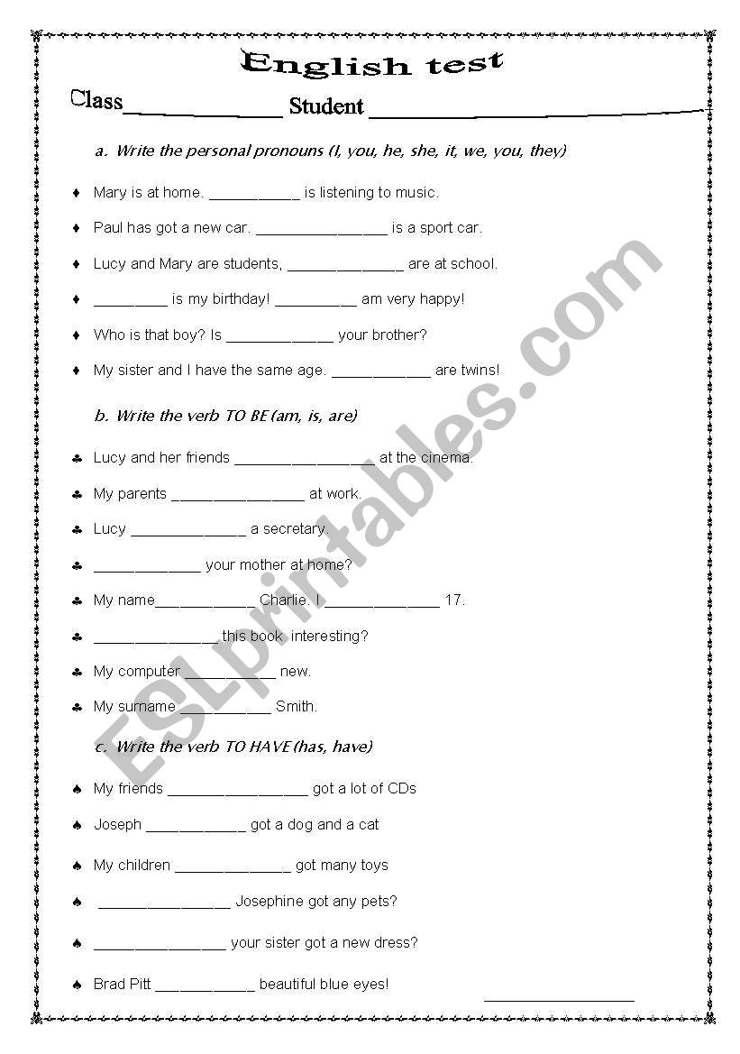 english test worksheet