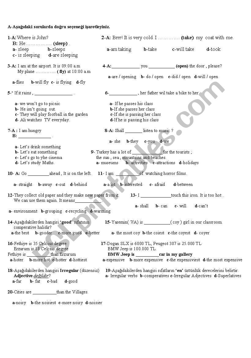 test worksheet