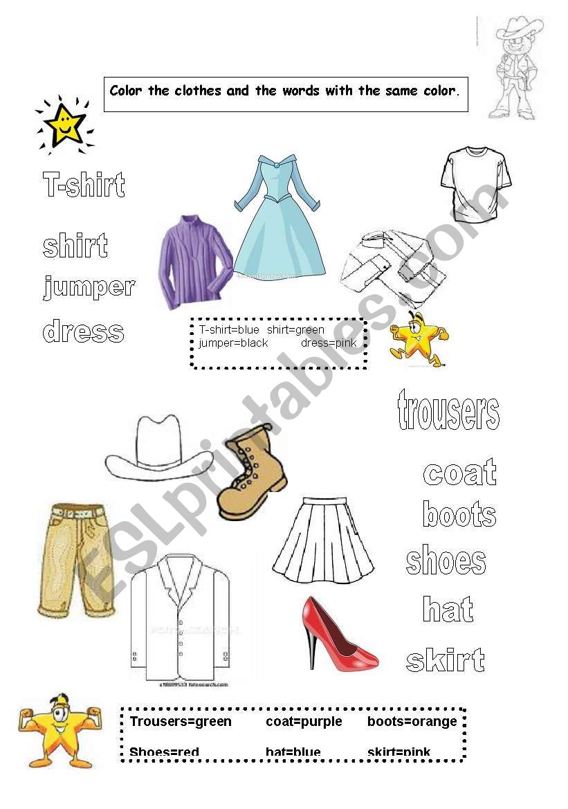 color the clothes worksheet