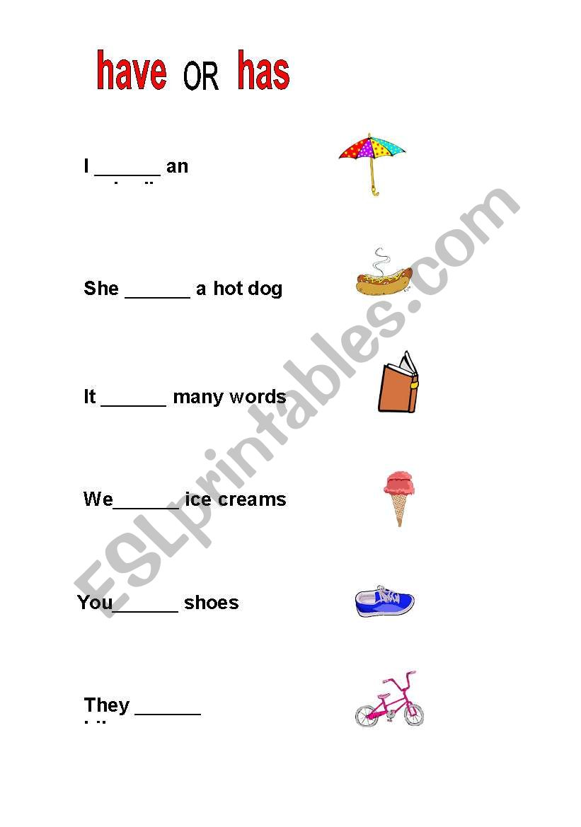 HAVE OR HAS worksheet