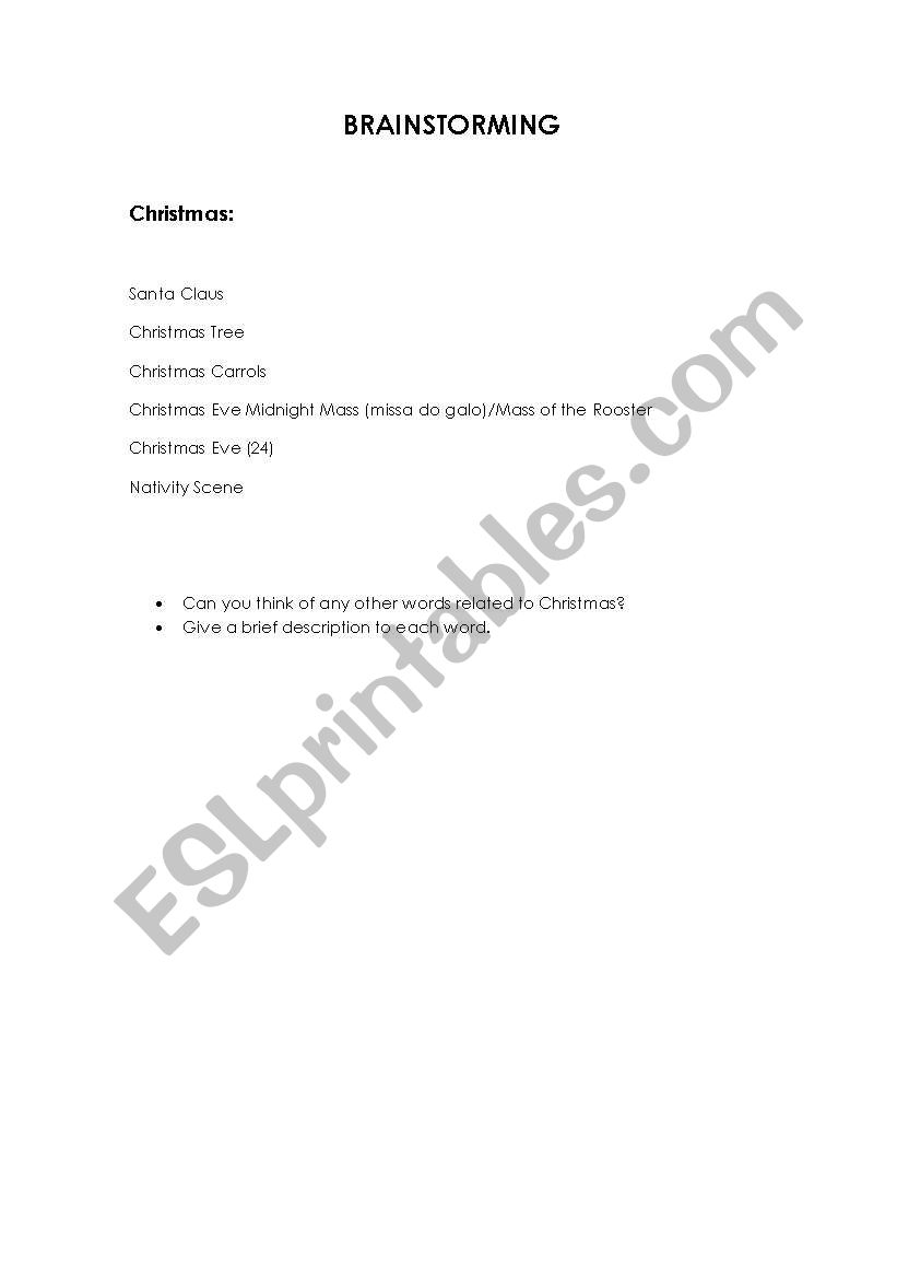 Brainstorm: Christmas worksheet