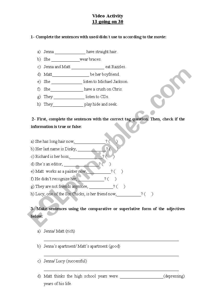 Video Activity- 13 going 30 worksheet