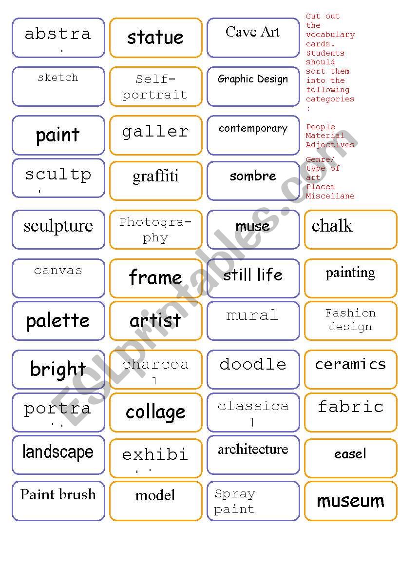 Art Vocabulary worksheet