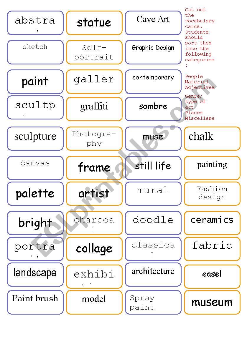 Art Vocabulary worksheet