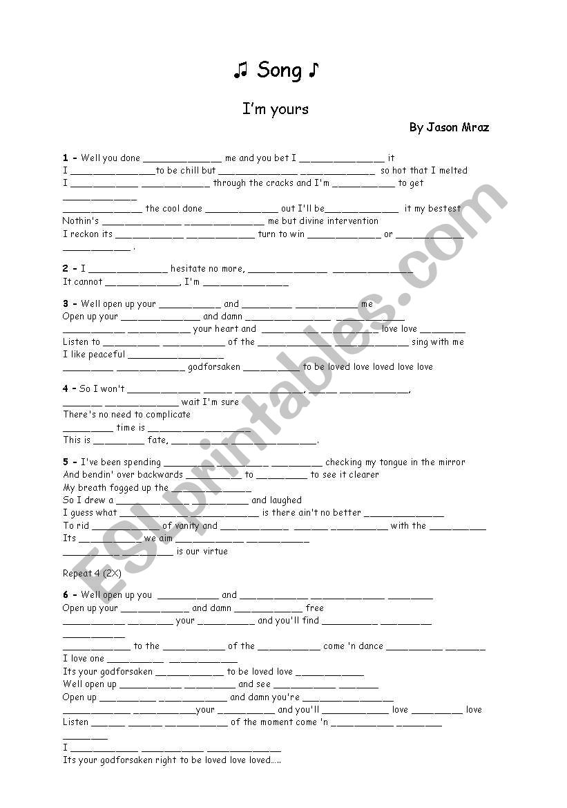 ʹm yours worksheet