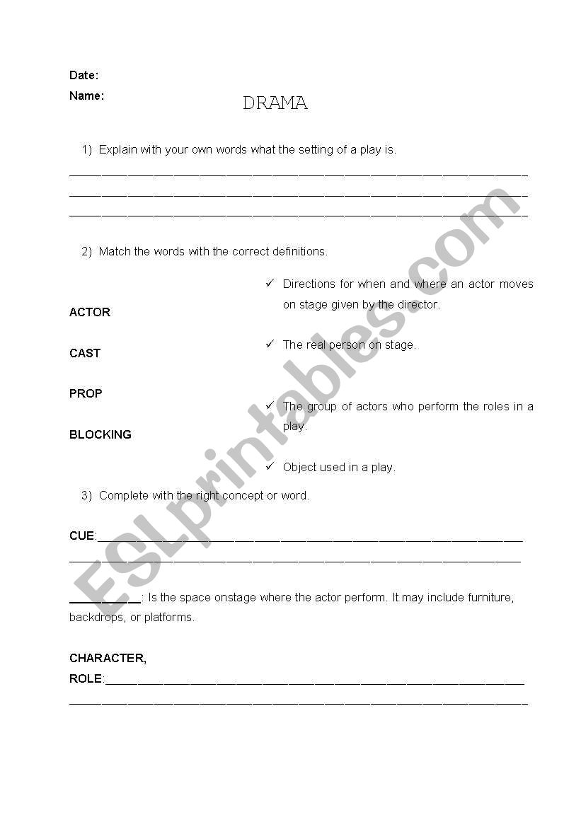 DRAMA TEST worksheet