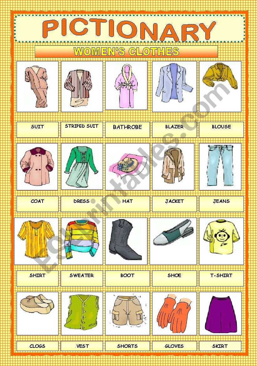 PICTIONARY - WOMENÂ´ S CLOTHES - ESL worksheet by macomabi