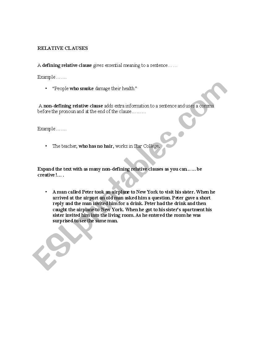 relative clauses worksheet