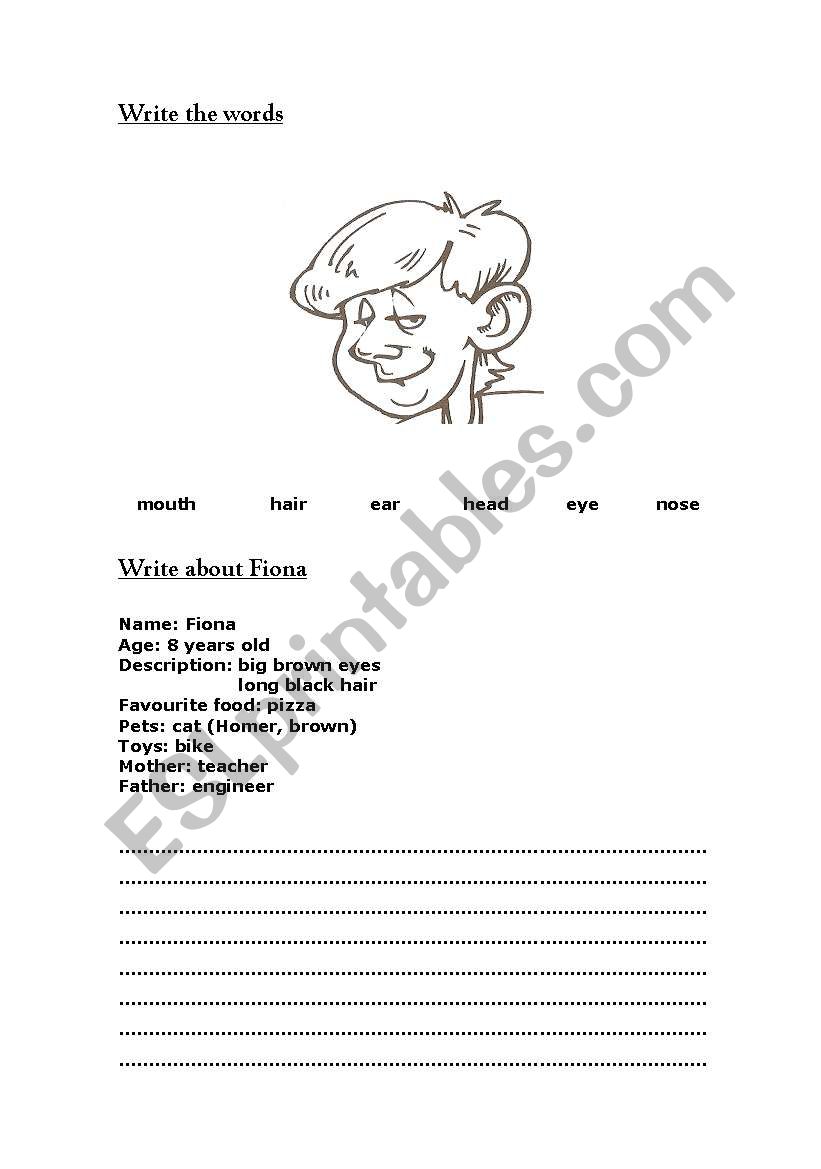 Parts of the face worksheet