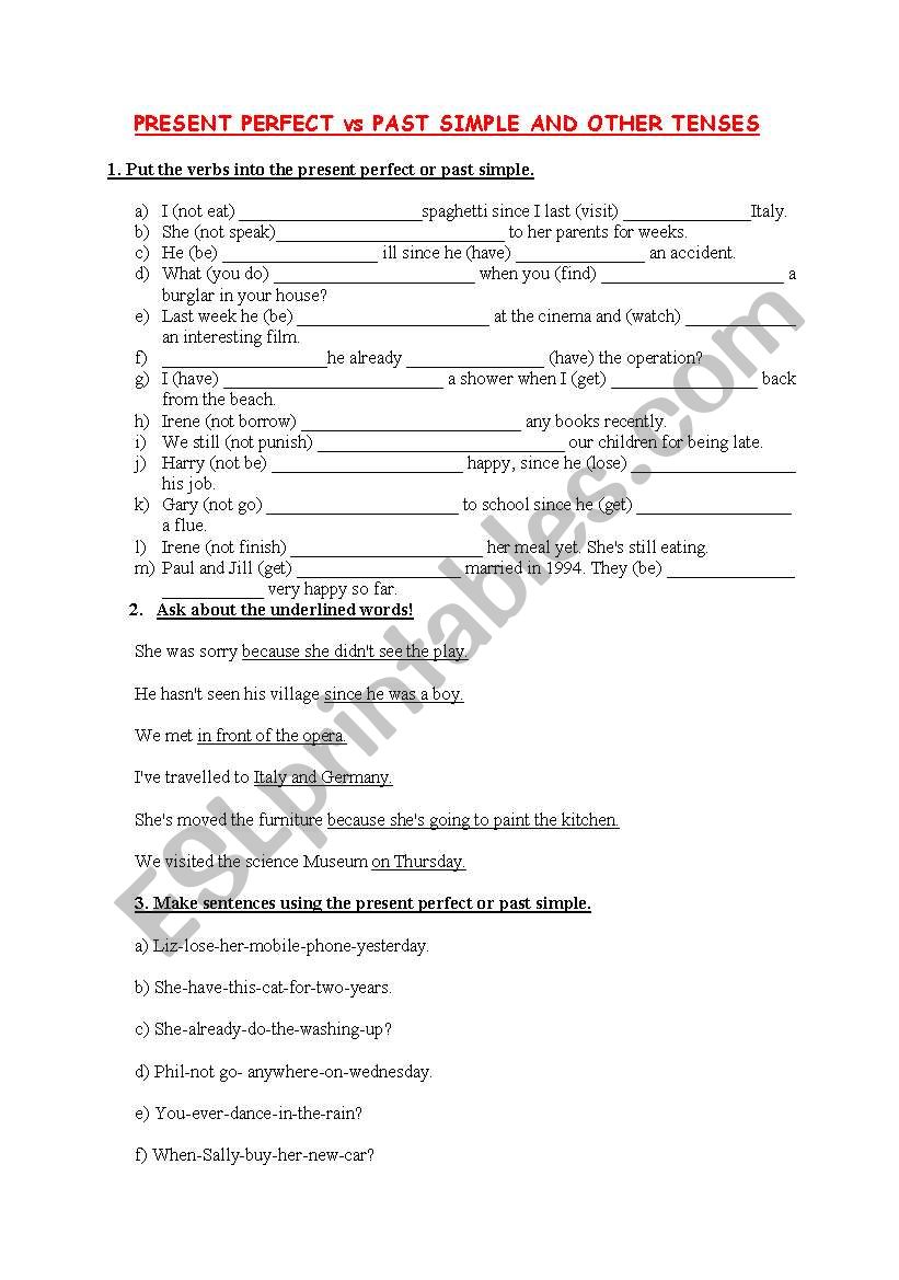 THE PRESENT PERFECT VS PAST SIMPLE AND OTHER TENSES