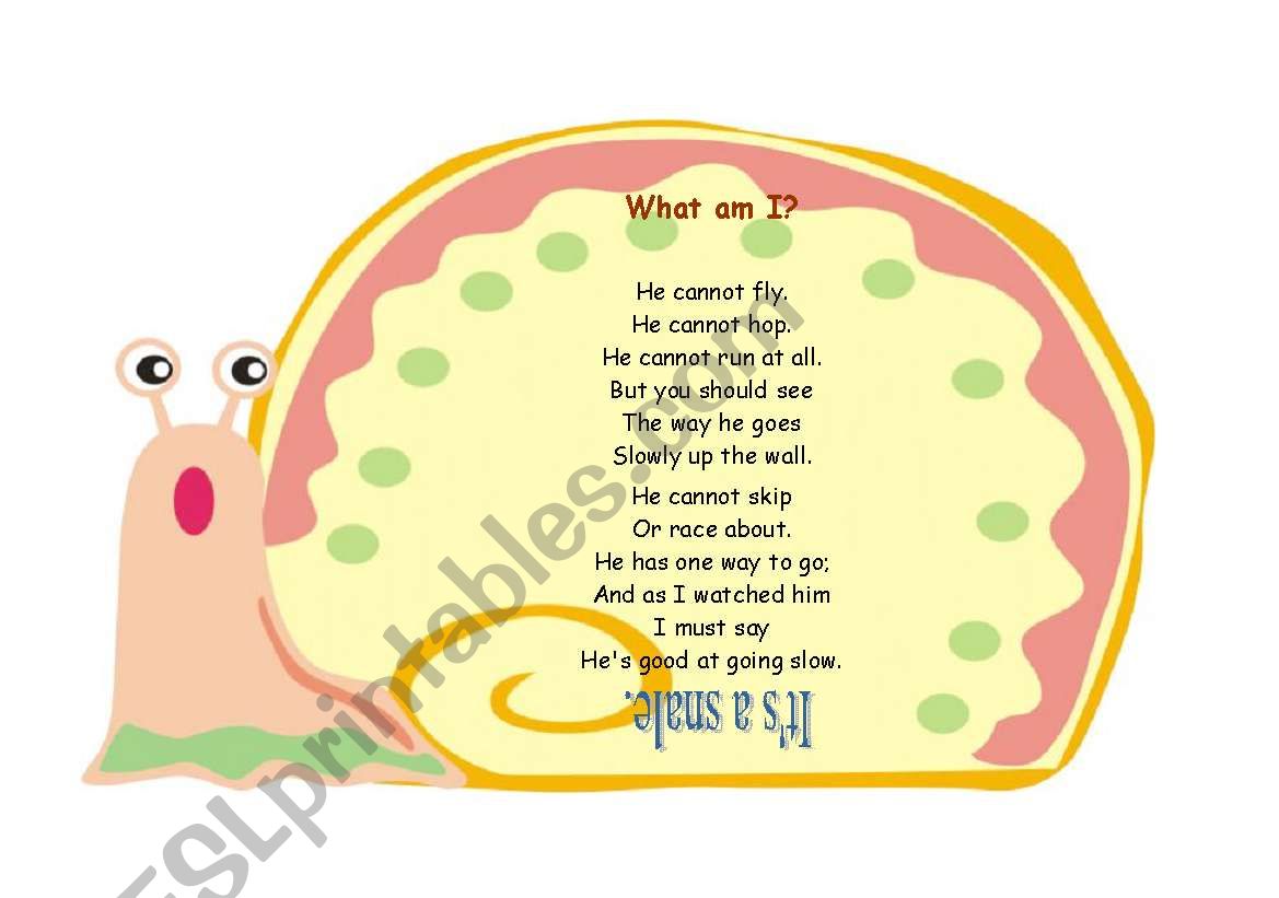 What am I ? Poem worksheet