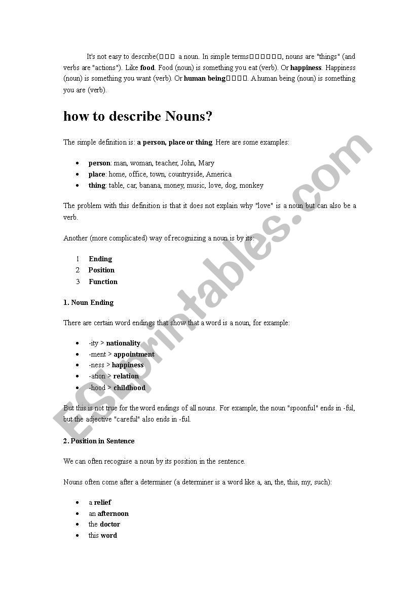 Nouns worksheet