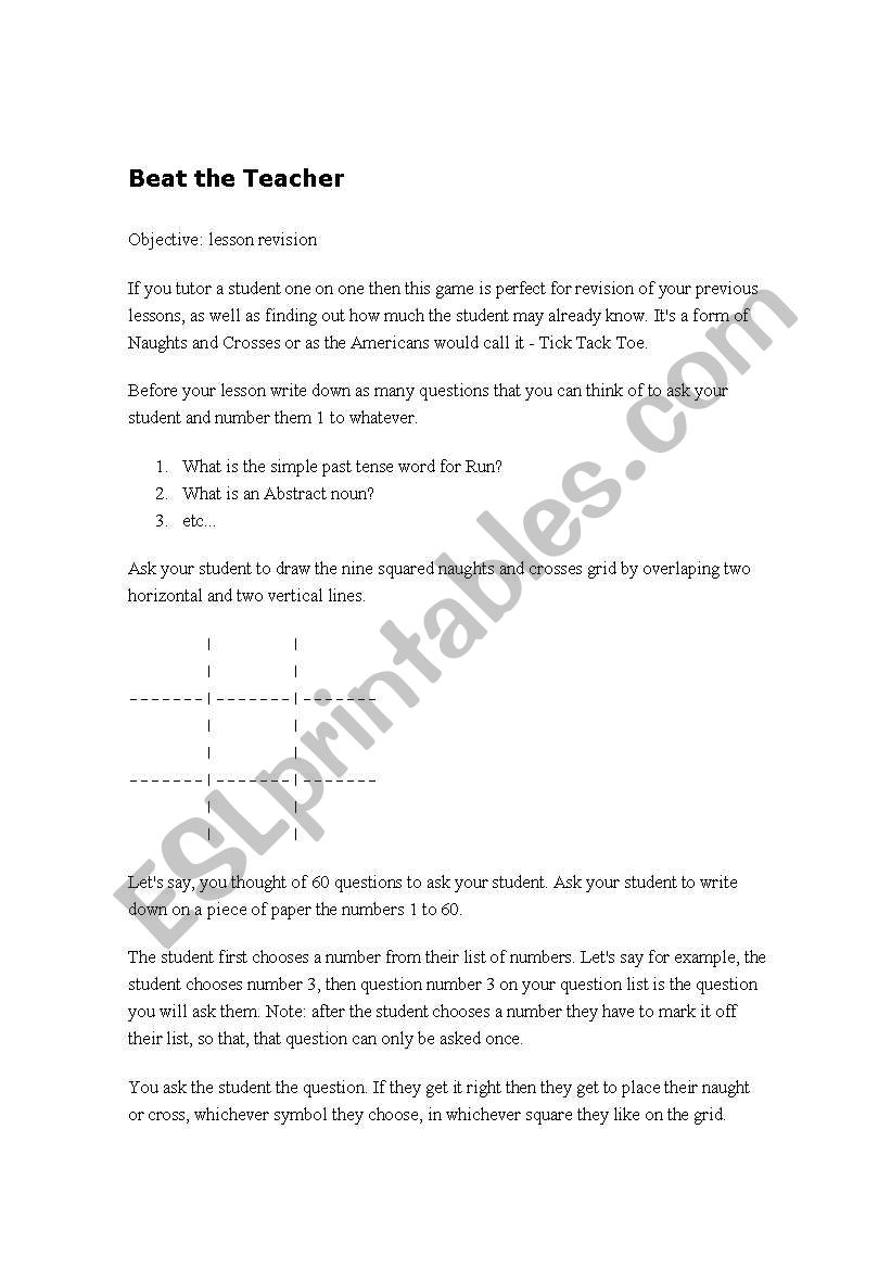 game worksheet