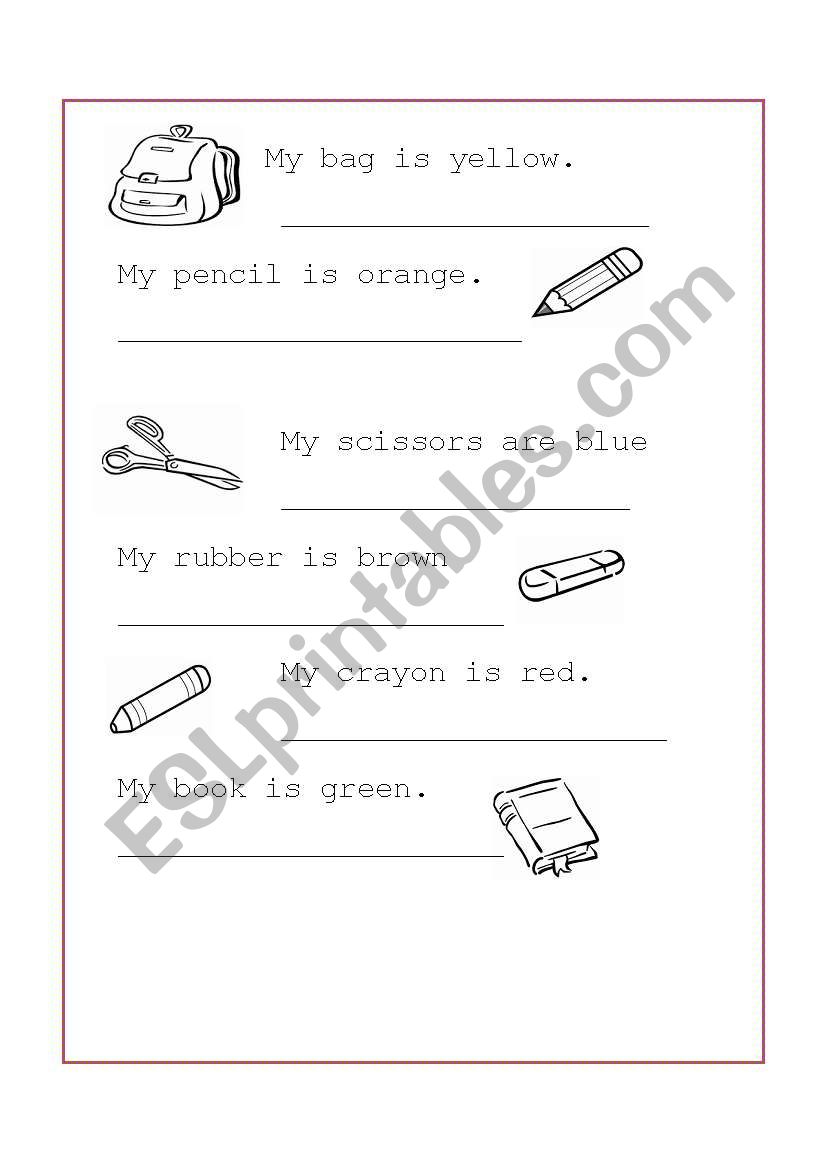 Classroom objects worksheet