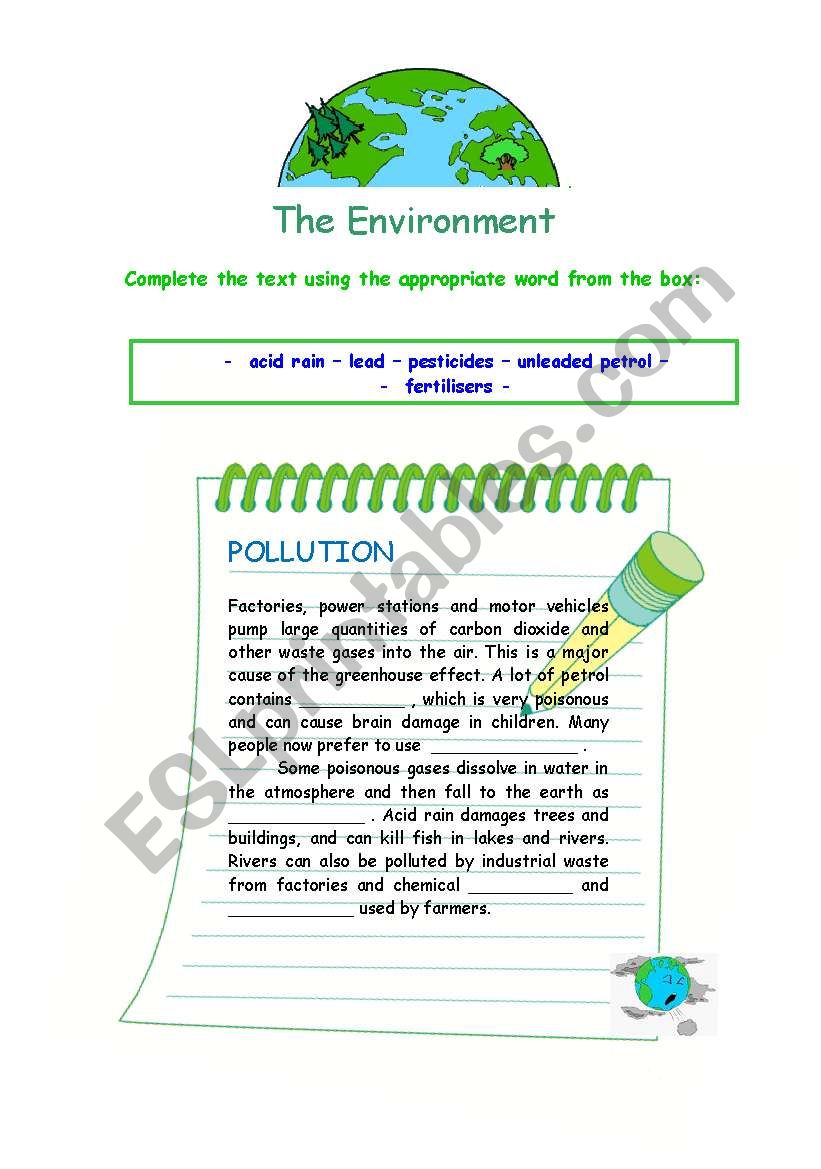 The Environment: Pollution worksheet