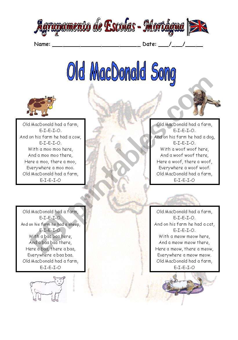 Old MacDonald Song lyrics worksheet