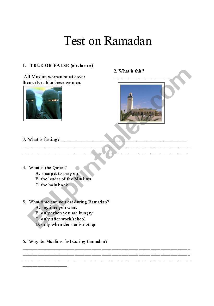 Ramadan/Islam worksheet