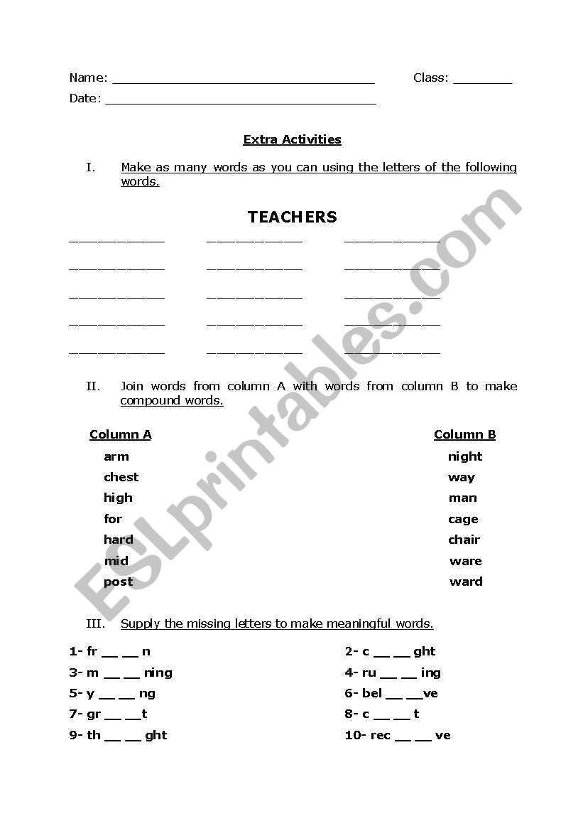 Back to School Activities worksheet