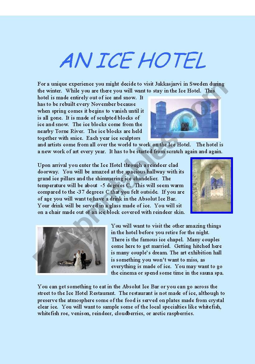 AN ICE HOTEL worksheet