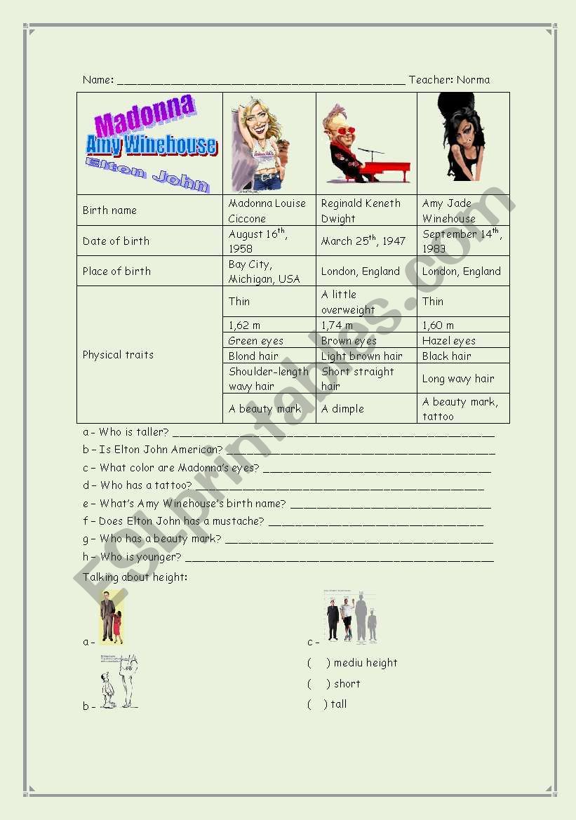 Physical traits worksheet