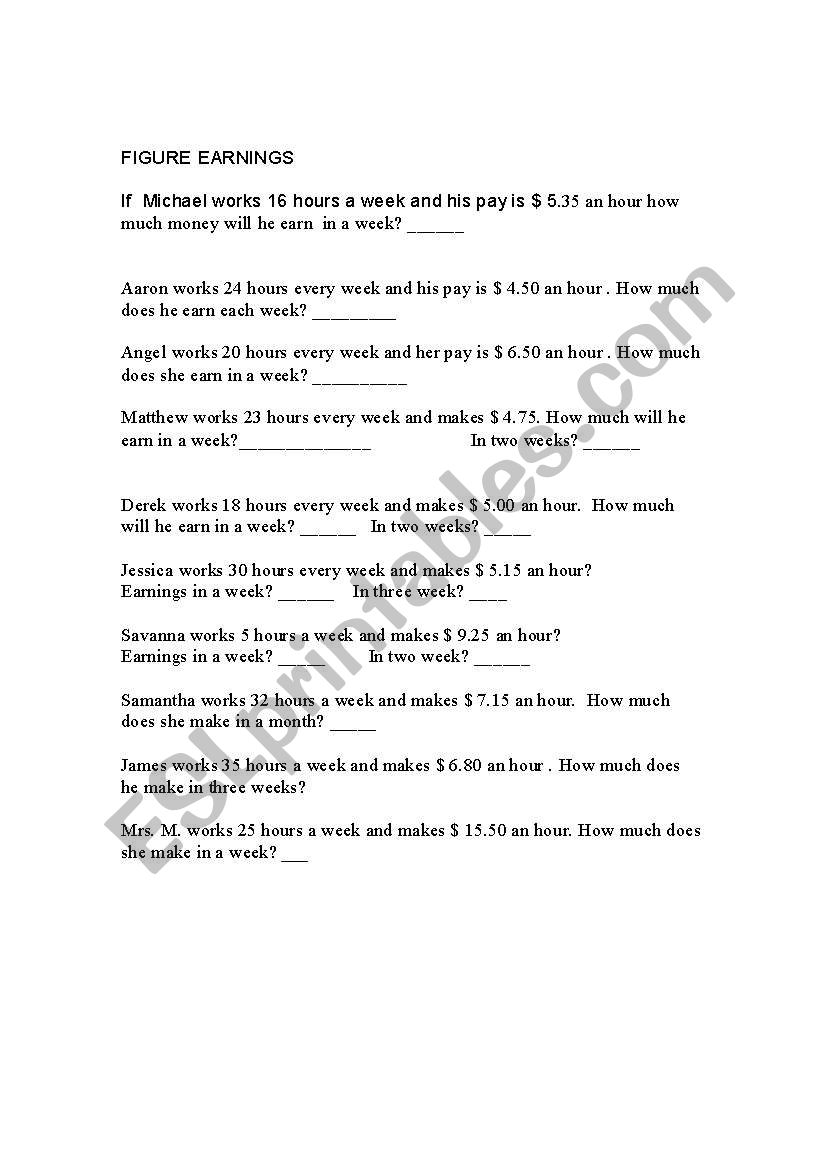 Figure Earnings worksheet