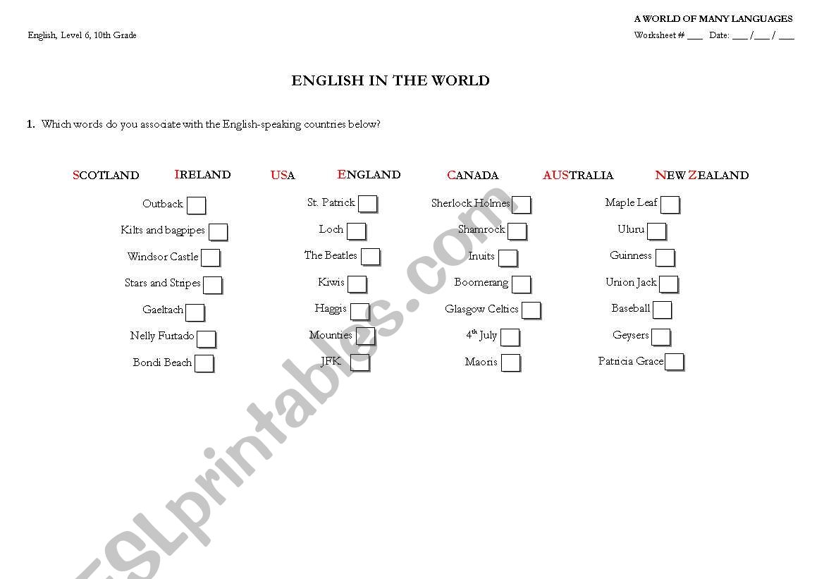 English Speaking Countries Quiz
