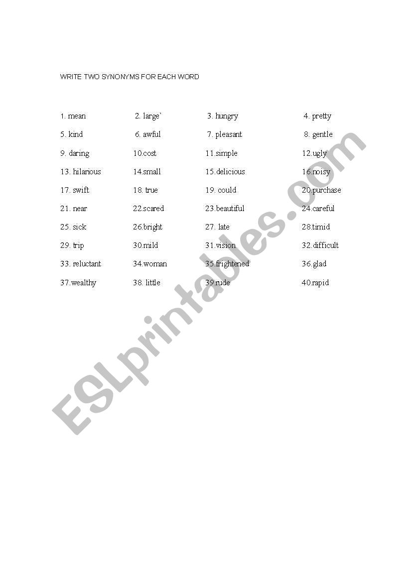 Finding Synonms worksheet