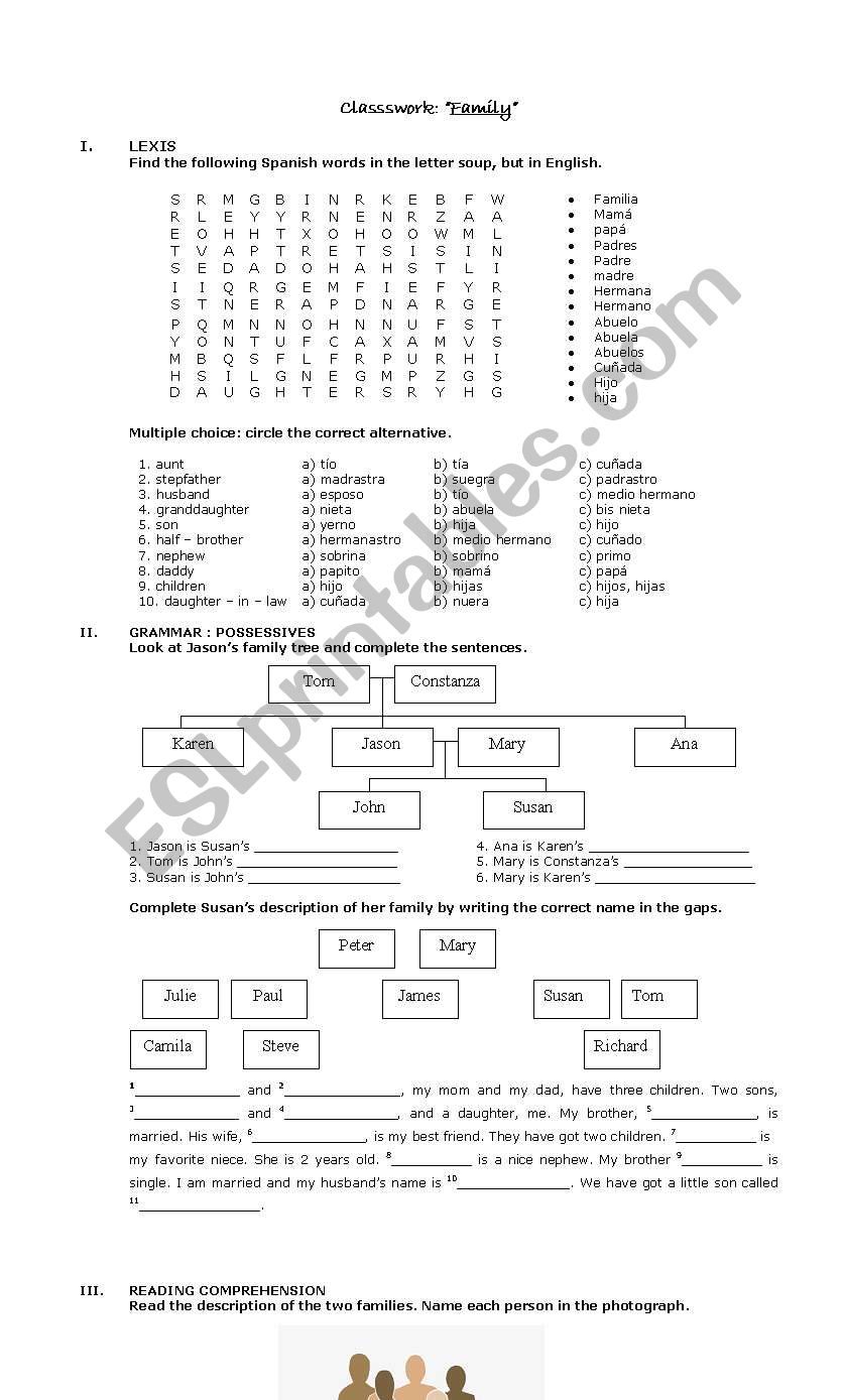 family classwork worksheet