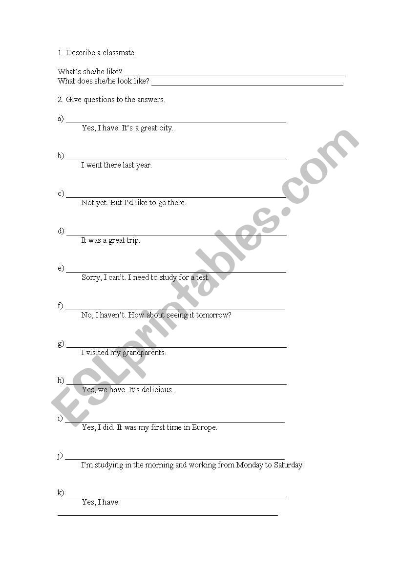 Description - Present Perfect worksheet