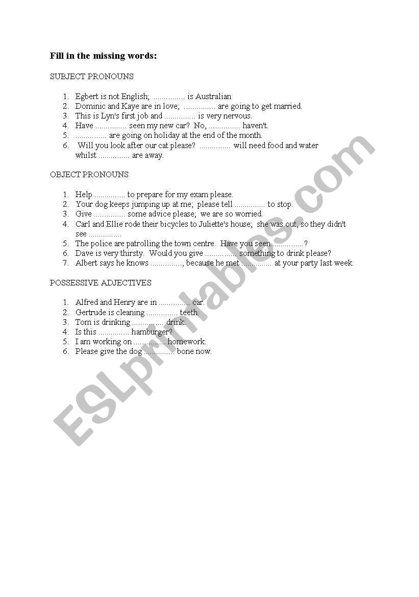 Personal Pronouns & Possessive Adjectives