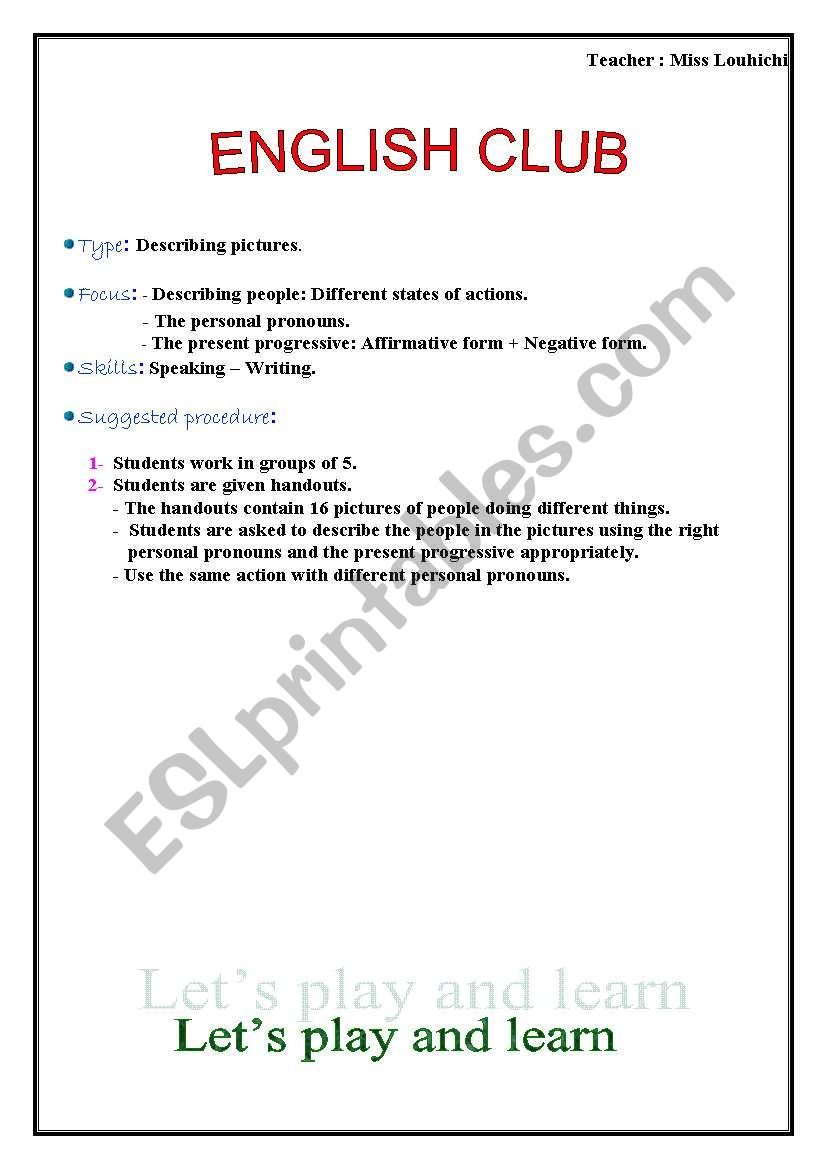 Actions - Present Progressive worksheet