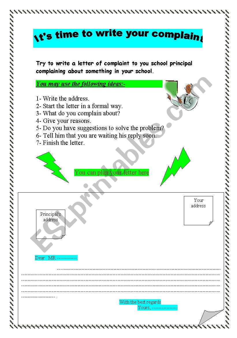 Write a letter of complaint worksheet