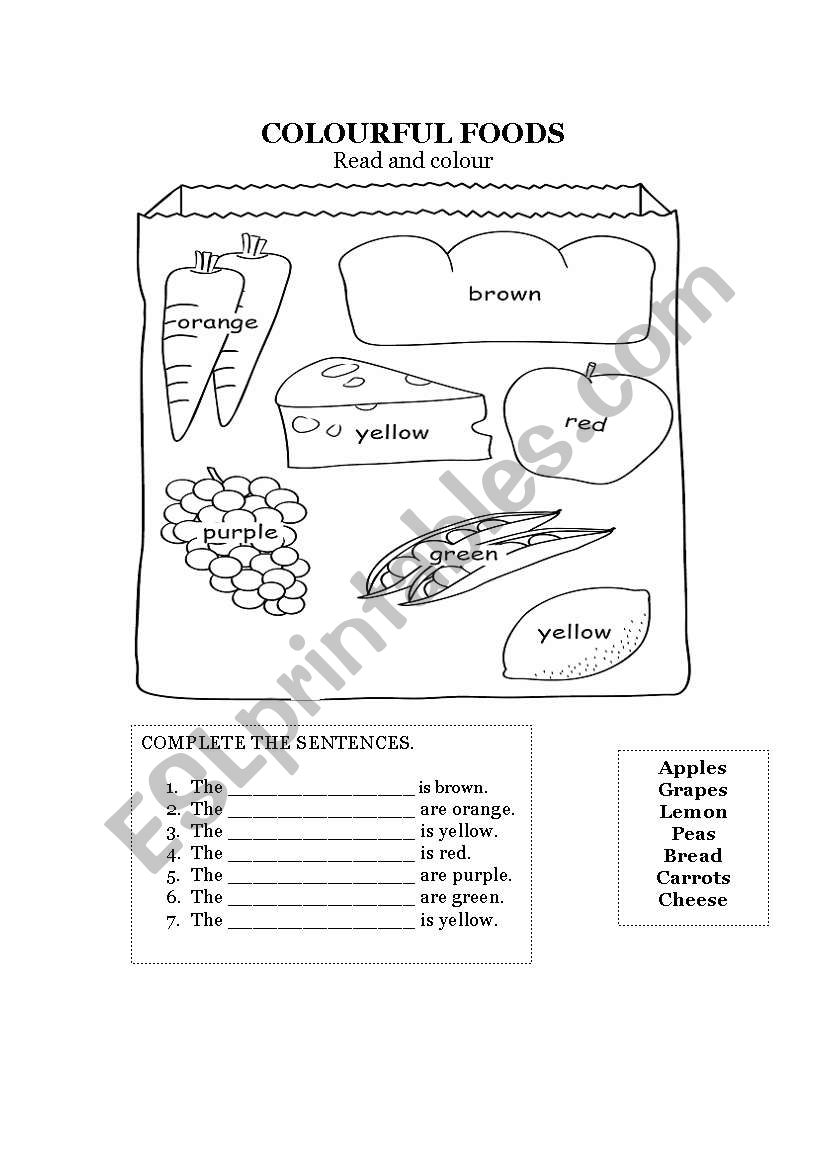 cOLOURFUL FOODS worksheet