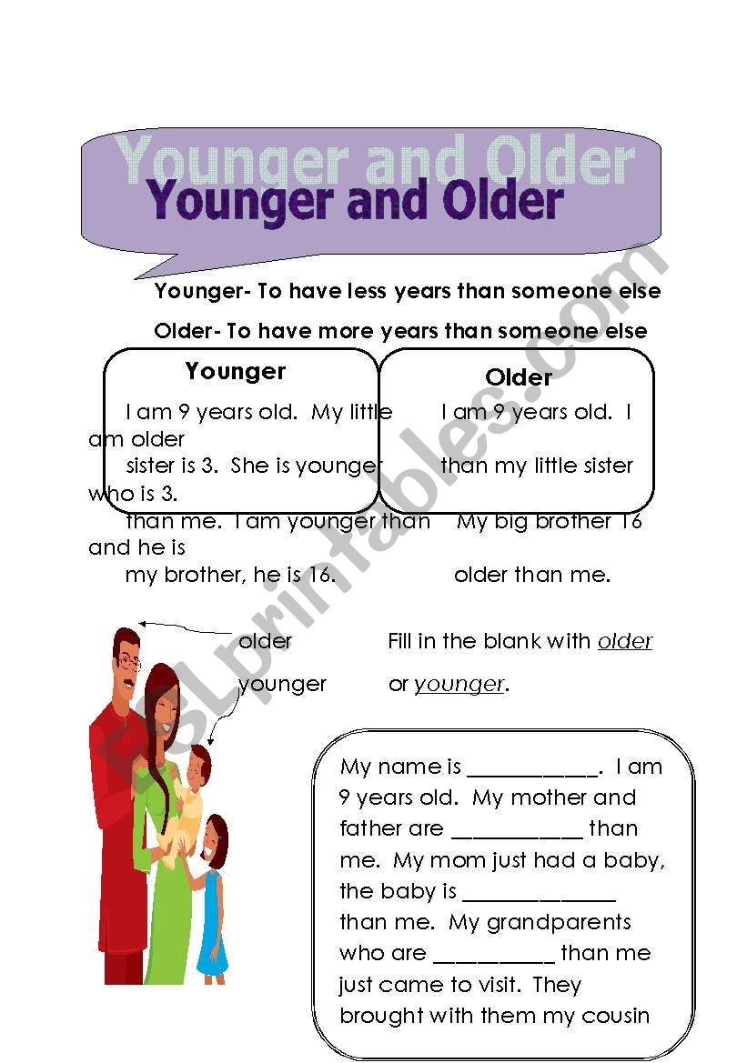 younger and older worksheet