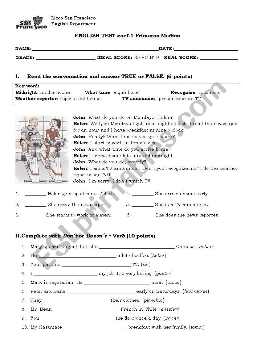 ENGLISH TEST SIMPLE PRESENT worksheet