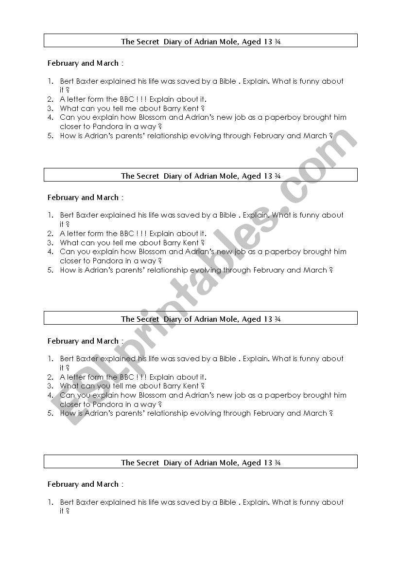 Adrian Mole worksheet