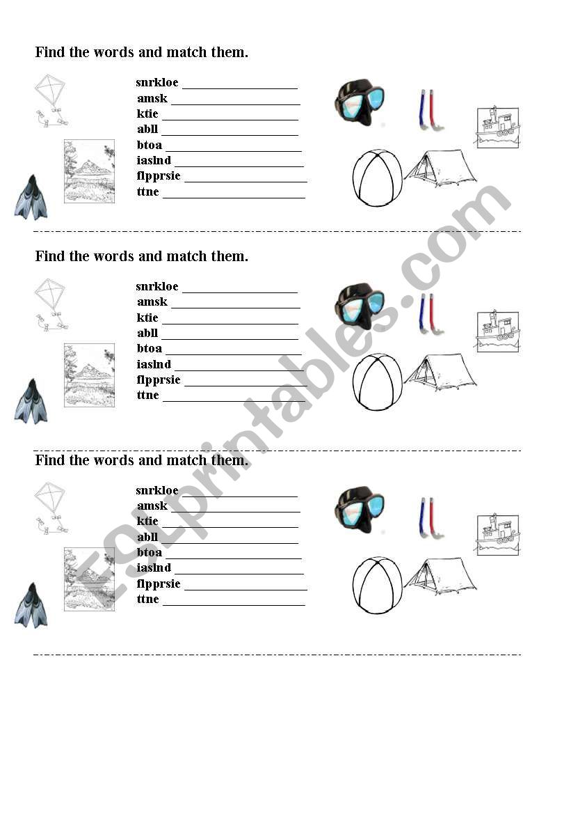 Beach words  worksheet