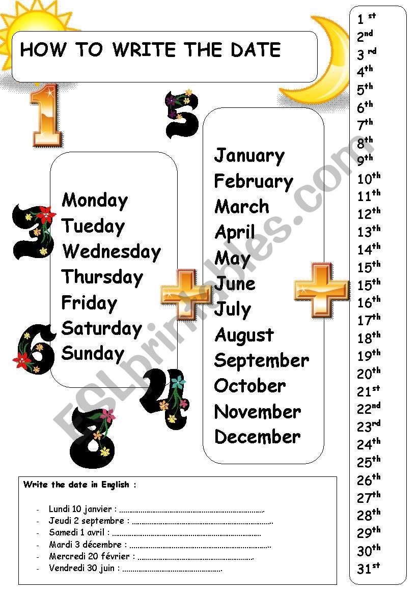 how to write the date worksheet