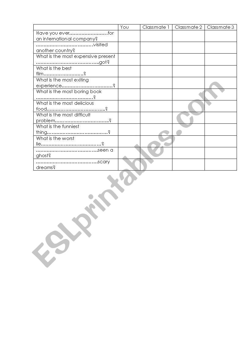 Present Perfect  worksheet