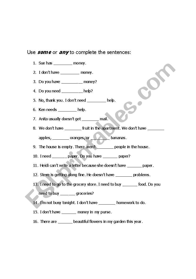 Some & Any worksheet