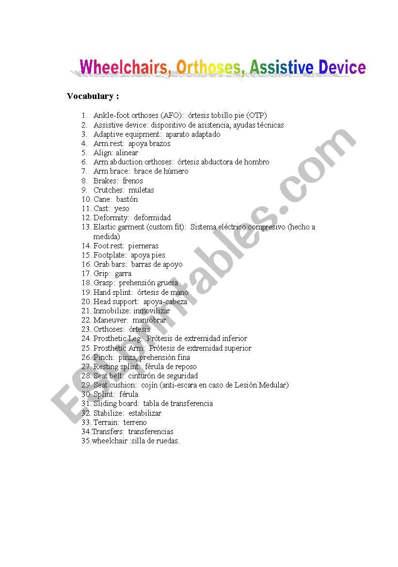 Wheelchairs,Orthosis and Assistive device