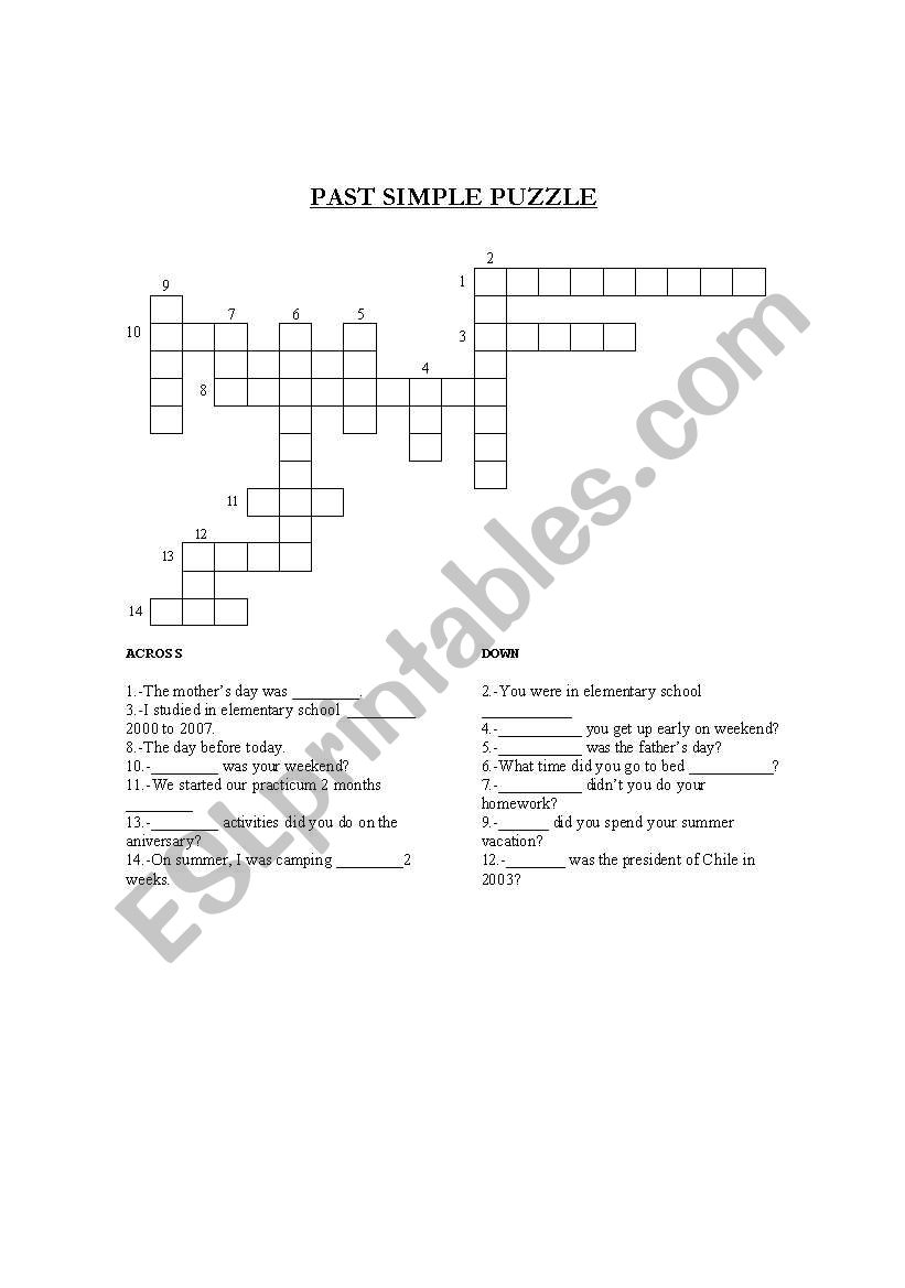 Past simple puzzle worksheet