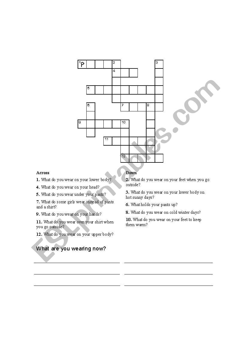 Clothes Crossword worksheet