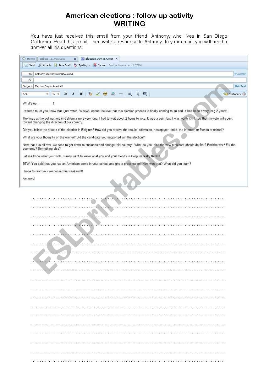 Writing activity American elections